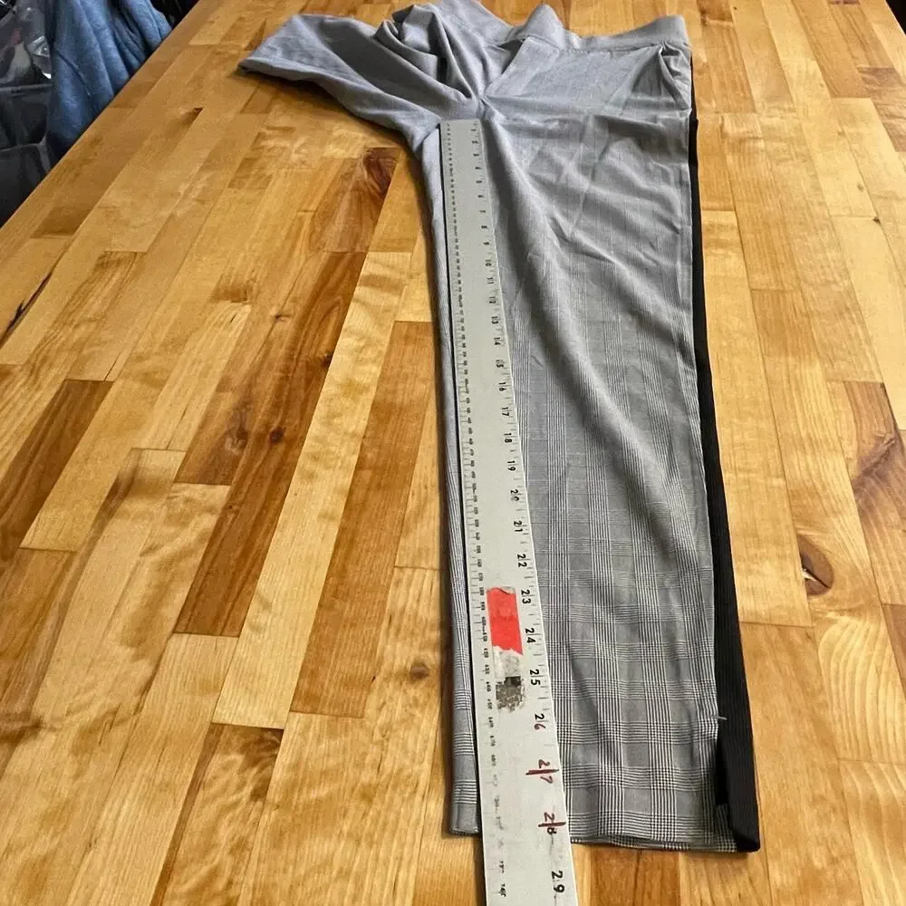 Athleta Brooklyn Ankle‎ Pants Grey Plaid Racer Stripes Lightweight Pull On Sz 0